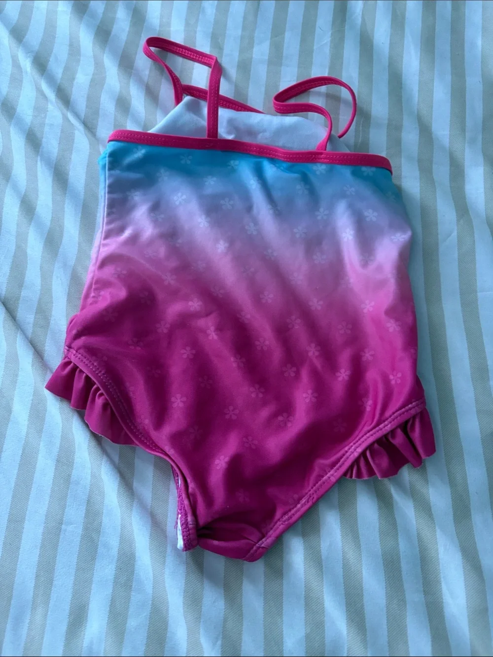 Disney Pink and Teal Gradient Girls One-Piece Swimsuit with Anna & Elsa